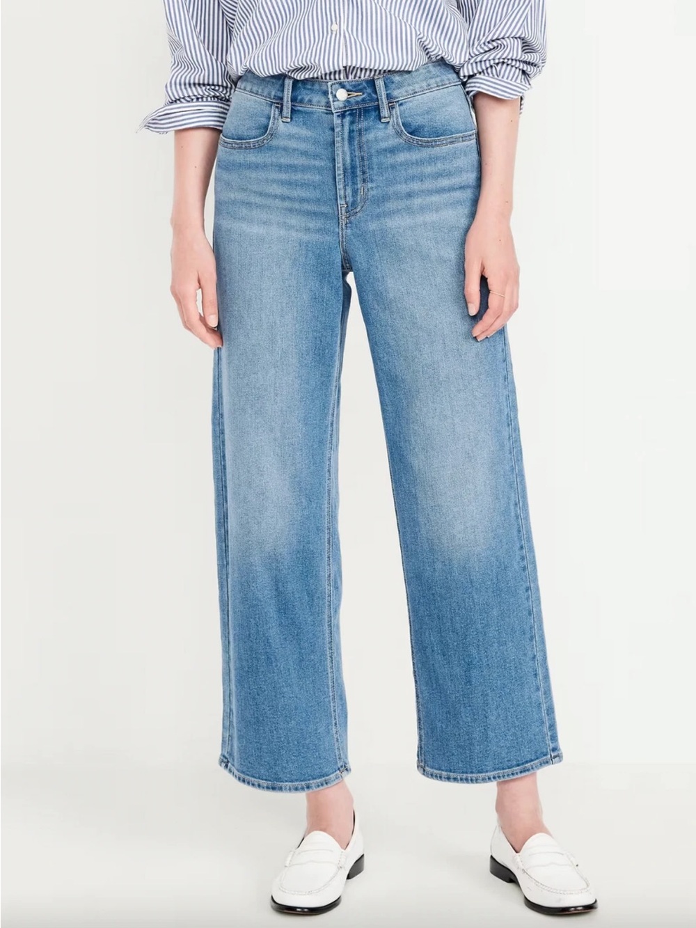 OLD NAVY NWT Plus 28 High-Waisted Wow Crop Wide-Leg Jeans mid washed casual chic